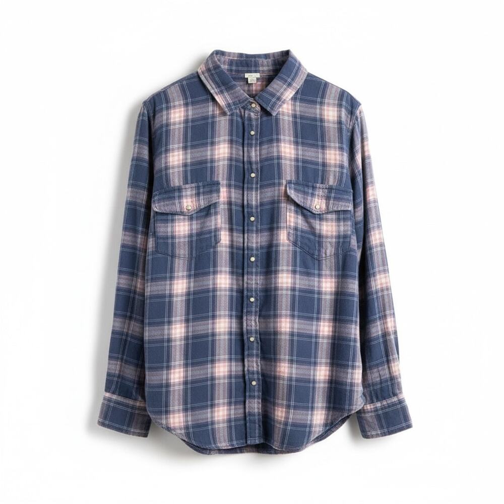 Aerie Blue & Pink Plaid Oversized Flannel Button Down Shirt